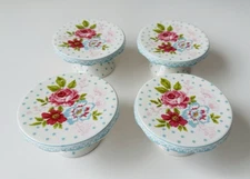 Set of 4 Grace’s Teaware Mini Pedestal Stands, Floral Roses, Vintage Style, VG