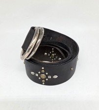 Vtg Lucky Brand Double Ring Studded Black Leather Women's Belt Size 30