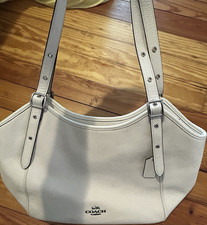 Coach White Medium Shoulder Bag w/ Hang Tag, Buckle Accent, Silver Hardware