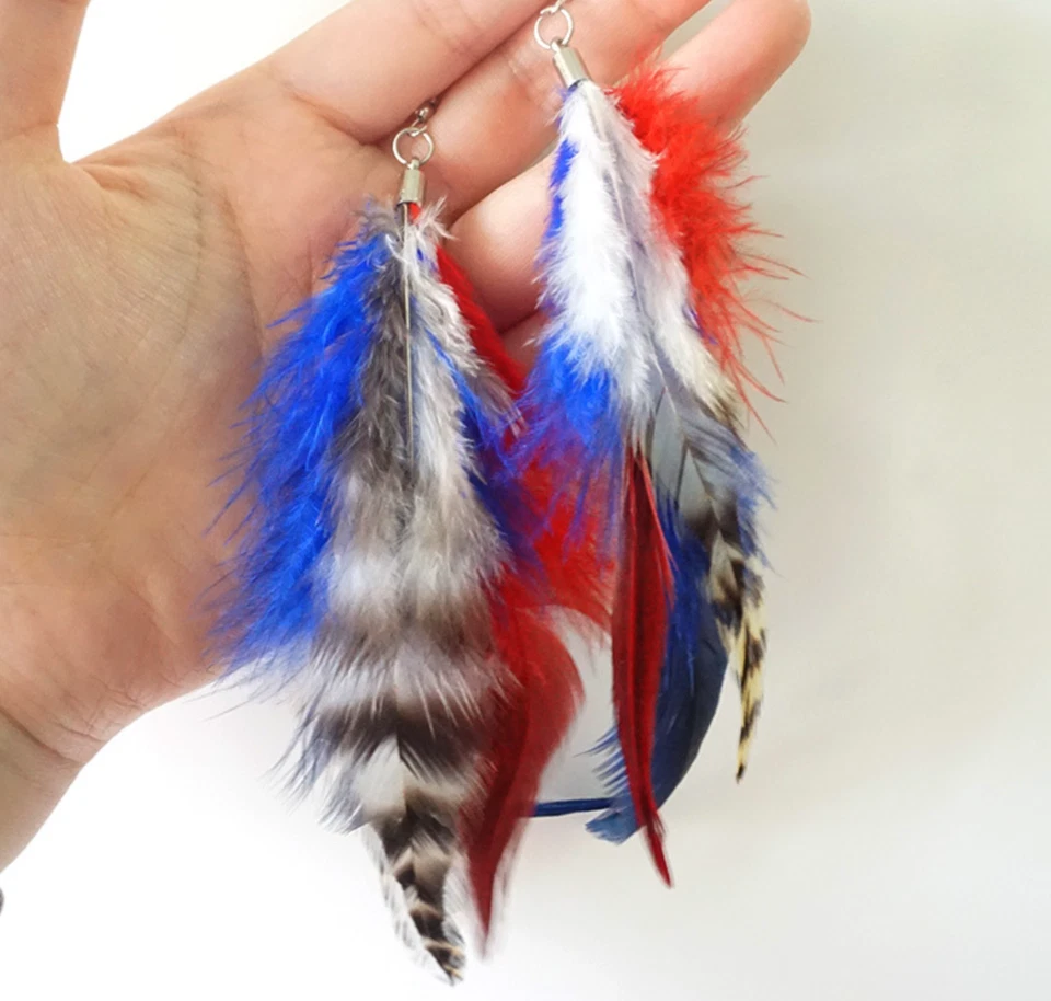 American Independence Day Feather Earrings Bohemian BOHO Ethnic Jewelry Gift USA - Image 3 of 4
