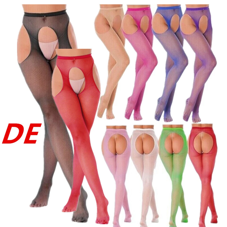 DE Damen Strumpfhose Schritt offen sexy Strapsstrumpfhose Transparent Strümpfe - Bild 2 von 4