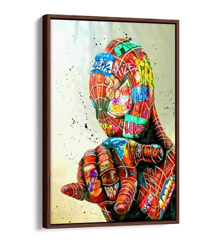 GRAFFITI SPIDERMAN - IMPRESIÓN DE ARTE DE PARED DE LIENZO ENMARCADO EFECTO FLOTADOR/FLOTADOR PROFUNDO - ROJO - Imagen 2 de 12