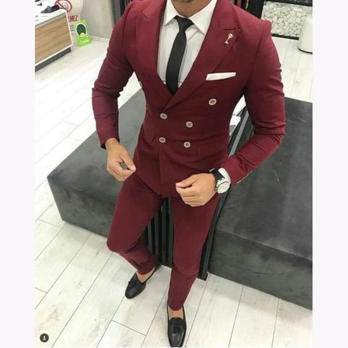 Mens Red Suit Tuxedo 2 Piece Slim Fit Suit Evening Party Wear Dinner Coat  Pants