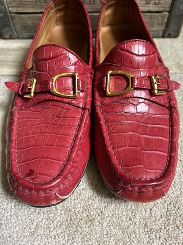RALPH LAUREN PURPLE LABEL men's red Crocodile loafers shoes US 12 D - Picture 7 of 13