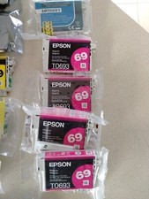 4 GENUINE Epson 69 T0693 Magenta Ink Cartridge for Stylus NX105 NX110 NX115