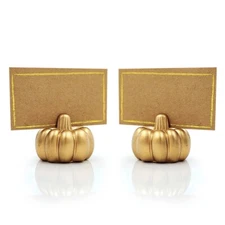 Kate Aspen Fall Gold Pumpkin Place Card Holder with Place Cards (Set of 12)