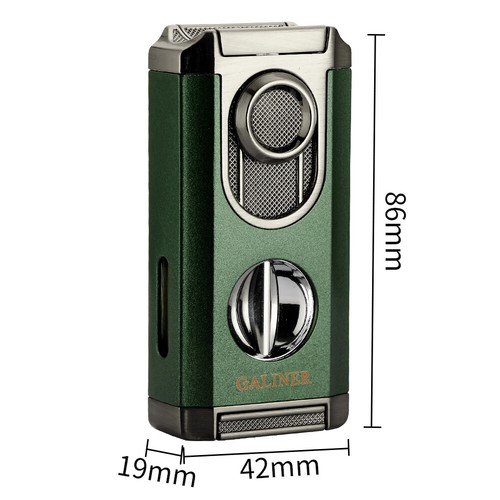 Galiner Grün 3 Strahl Flammenfackel Zigarrenanzünder Edelstahl V-Schneider Halter Geschenkbox - Bild 6 von 10