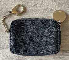 Deux Lux Black And Gold Metallic  Leather Zippered Coin Purse Keychain