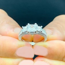 IGI Certified 14k White Gold Princess Diamond Engagement Ring Three Stone 1.60ct