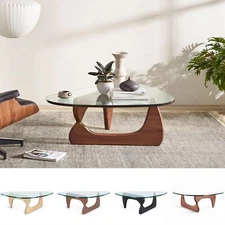 Vintage 0.8" Triangle Glass Coffee Table Classic Coffee Table Solid Wood Base