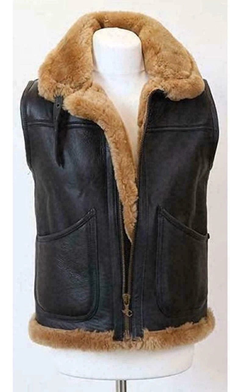 Men's Aviator RAF B3 Real Shearling Bomber Flying Vest New Arrival !!!