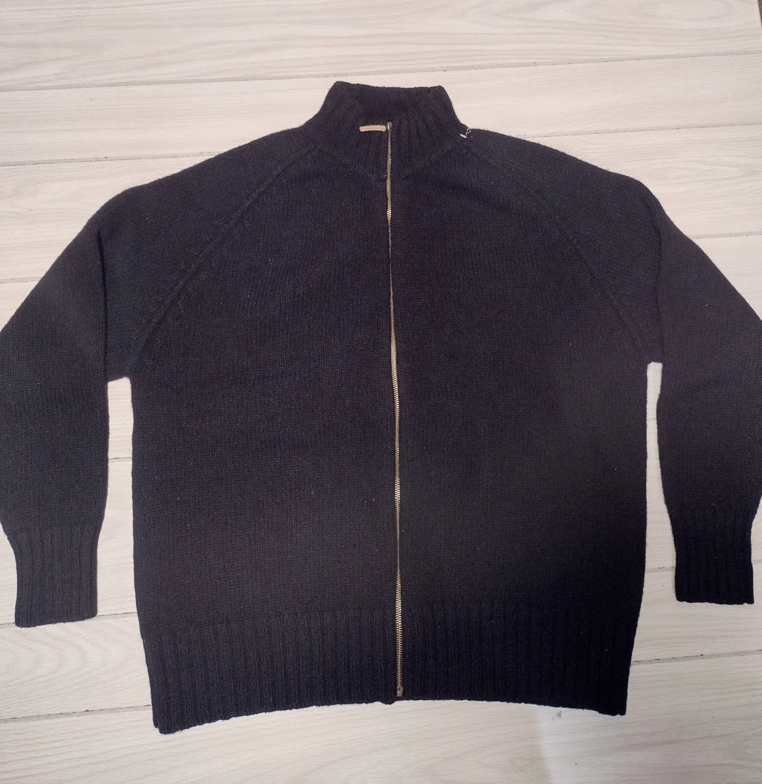 Eddie Bauer 100% Wool Sweater Mens XL Wool full Zip Pullover black Jacket