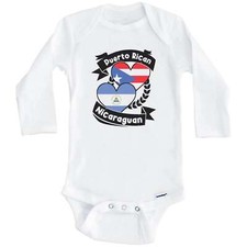 Puerto Rican Nicaraguan Heart Flags Baby Bodysuit Long Sleeve