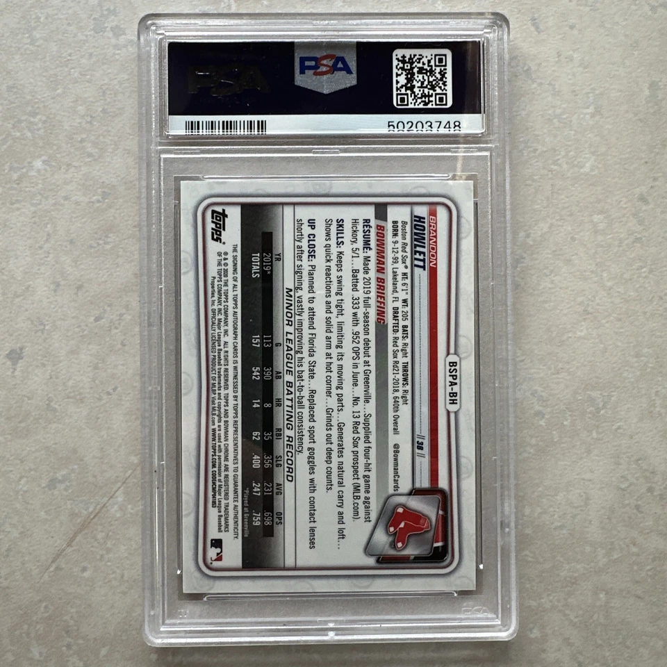 2020 Bowman Chrome Sapphire Edition Prospect Brandon Howlett PSA 10 MINT Auto - Image 3 of 3