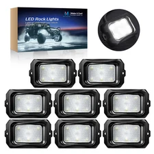 MICTUNING C2 PURE White LED Rock Lights - 8 Pods ATV UTV RZR Underglow Lights