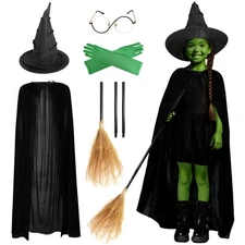 6 Pcs Girls Witch Costume Wicked Green Witch Movie Cosplay Halloween Witches ...