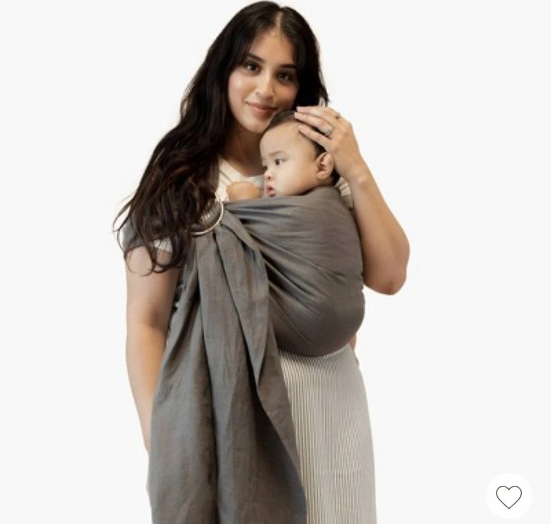 Wildbird Ring Sling Baby Carrier Wrap Gray Linen Chickadee Bronze Metal Ring