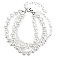 Pearl Bracelets for Women, Layered White Pearl Bracelet Chunky Faux Pearls Brace
