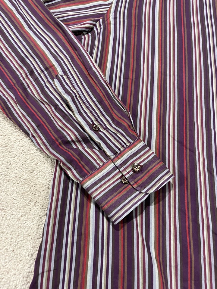 Camisa masculina Etro Milano 44 listrada com botões manga longa feita na Itália - Imagem 4 de 4