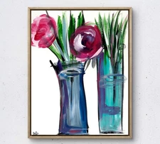 Whyte Spyder original flower vase painting 14X11 Gallery Paper abstract art