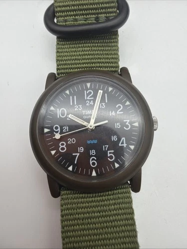 Vintage 90s Timex OD Green 34mm "MacGyver" Camper 24-Hour Quartz Field Watch