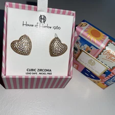 House of Harlow 1960 Gold Pavè Heart Earrings NEW IN BOX