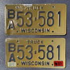 Pair 88 WI Truck License Plates 2 Wisconsin Vintage 1988 BA 53 581 — photo 1
