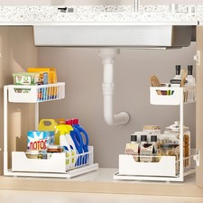 Under Kitchen Sink Organizers and Storage Pull Out 2 Tier Metal Bathroom Cabi...