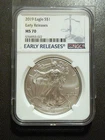 2019 AMERICAN SILVER EAGLE $1  EARLY RELEASES  999  FINE SILVER COIN / MS70  NGC