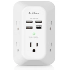 5 Outlet Extender Surge Protector Multi Plug Wall Adapter USB Charger Ports with