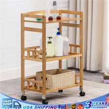 3 Tier Kitchen Serving Cart Bar Food Storage Organizer Rack Home Bamboo Trolley