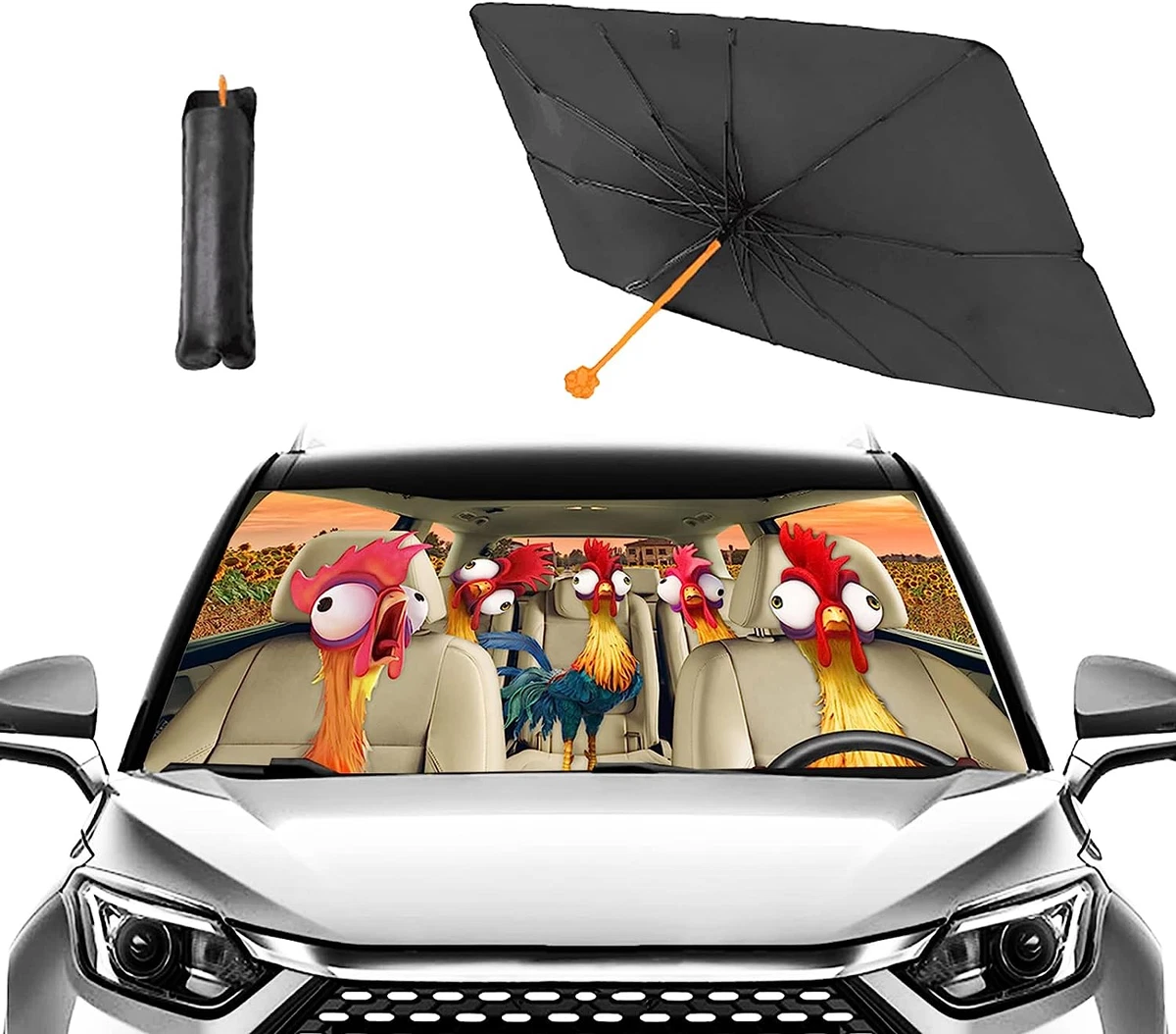 CHILL TEK Funny Animals Car Windshield Umbrella Rooster Sun Shade