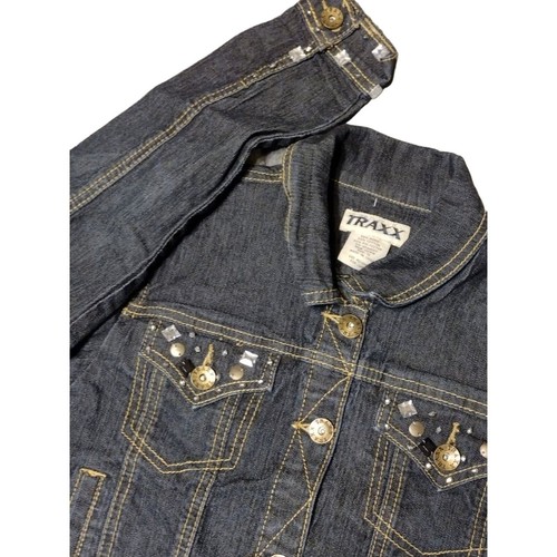 Traxx Girls Beaded Blue Denim Crop Jacket Size 12