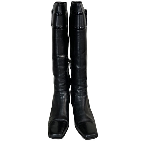 Bruno Magli Womens Boots 38 Classic Tall Black Half Zip Square Toe Heeled Knee - Picture 4 of 12