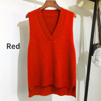 Women Knit Vest Sleeveless Jumper Sweater V Neck Tank Top