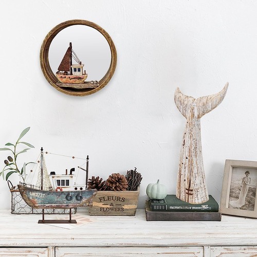 Wooden Beach Wall Hanging Circle Mirror Decor Nautical Wood Boat hanging decor - Picture 5 of 8