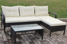 3Pieces Patio Sectional Sofa Rattan Outdoor Garden Furniture Set W/ Cushion US