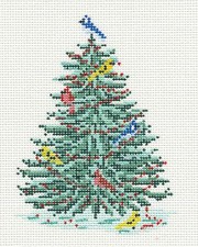 Woodland Birds Christmas Tree 18 Mesh HP Needlepoint Canvas by Needle Crossings