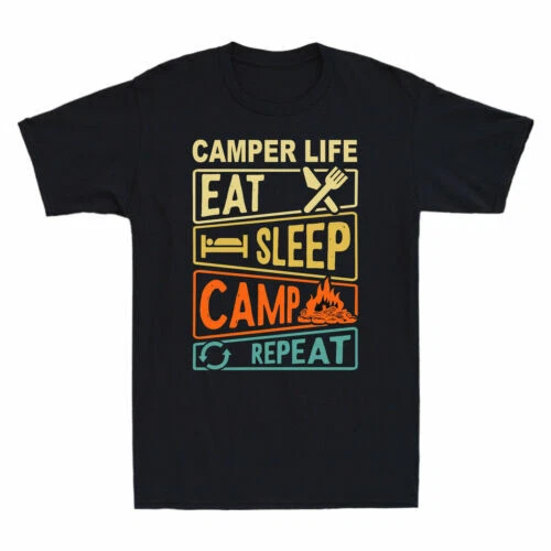 Camper Life Eat Sleep Camp Repeat Funny Slogan Vintage Men Short Sleeve T-Shirt