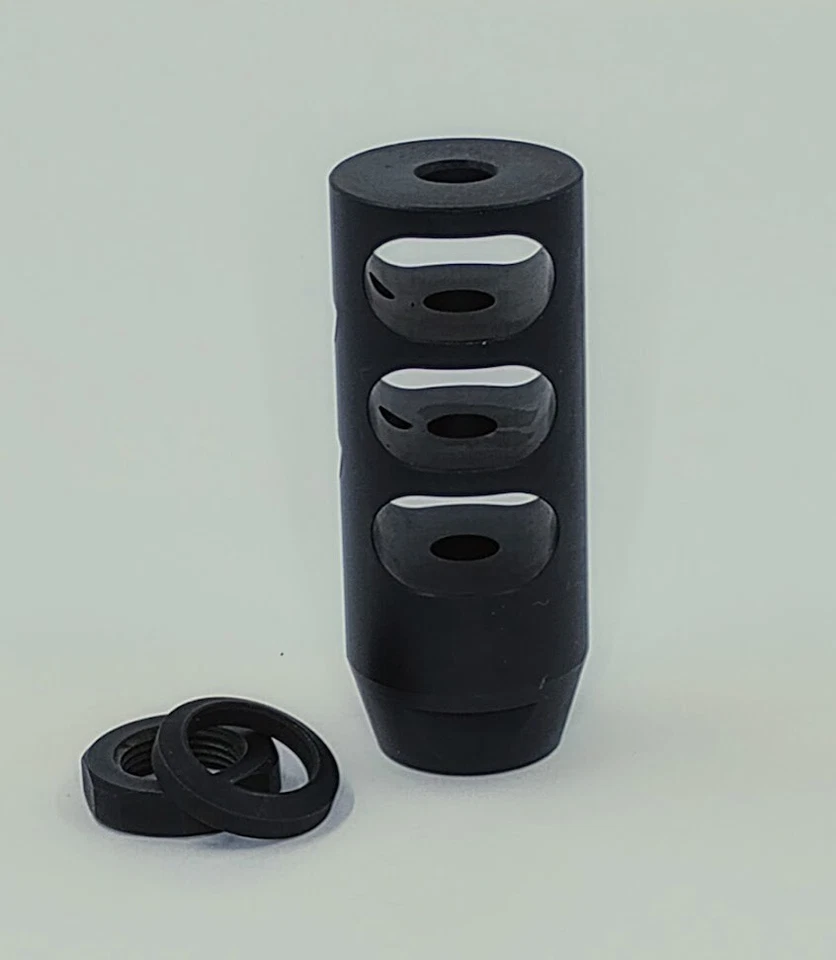 Freno de boca Competition 3 puertos con arandela de aplastamiento 1/2x28 .223 4140 acero nitruro Foto 3 de 4