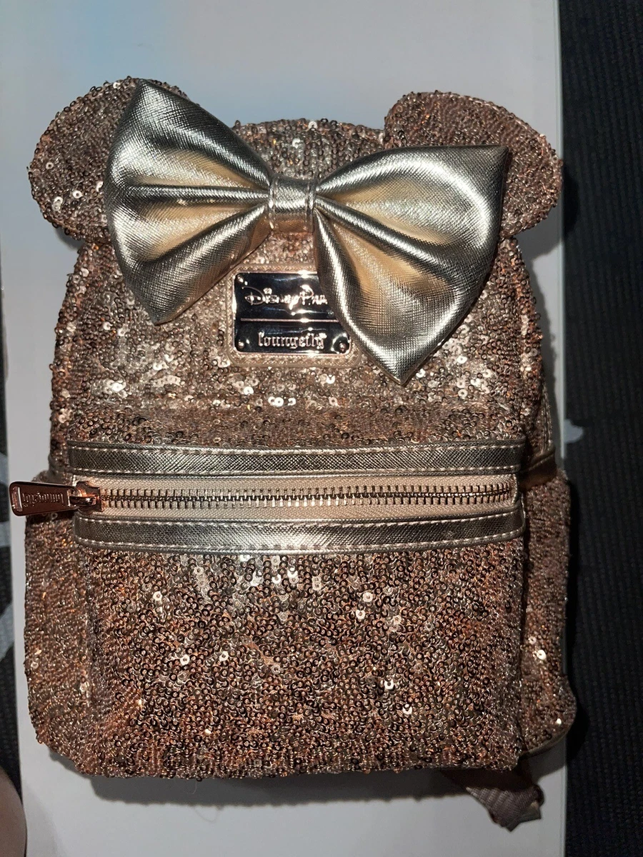 Loungefly Disney Parks Rose Gold Sequin Minnie Mouse mini Backpack