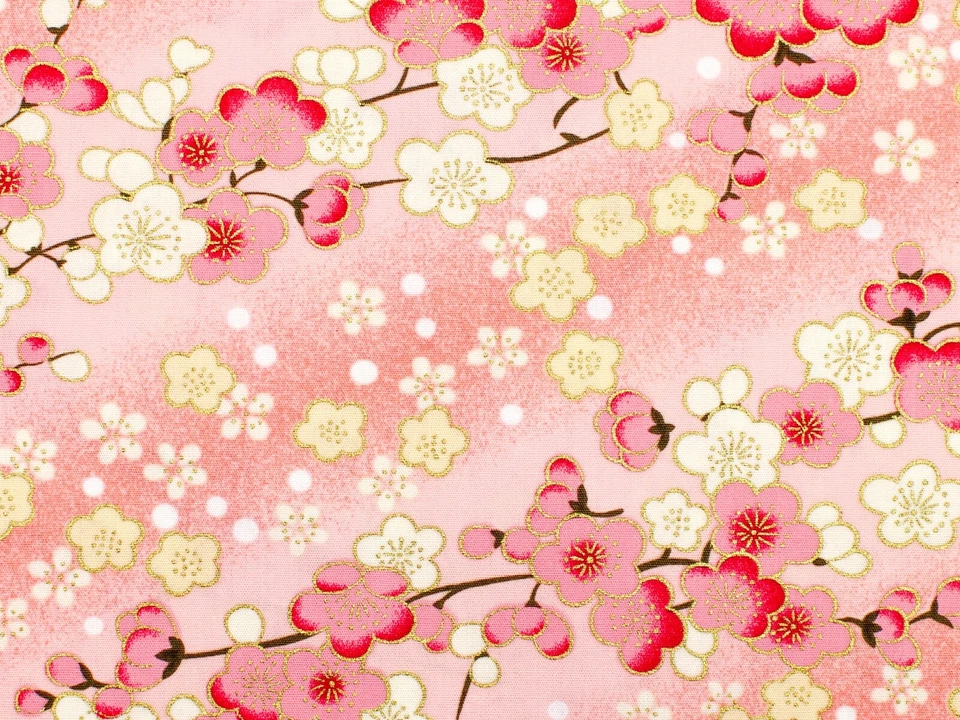 Gold Embossed Japanese Sakura Cotton Fabric Fat Quarter Quilting FQ #0113 - image 2 of 4