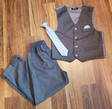 Boys Gray Pinstripe 3Pc Vest Pants  Tie Set Size 6