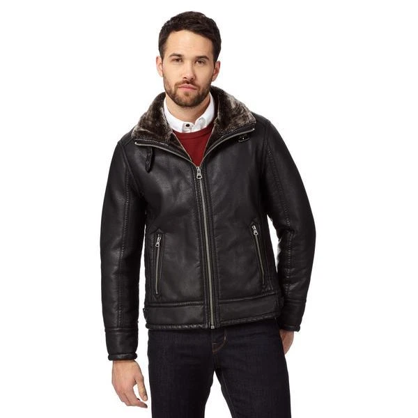 RJR.John Rocha Mens Black PU Lined Biker Jacket 5XL