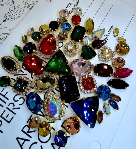 50 pcs Colour Multicolour Mix Sew On Crystals Glass Gold Claw Rhinestones Gems - Picture 5 of 5