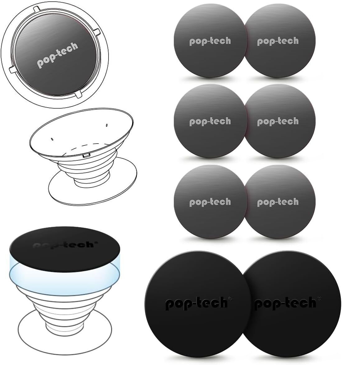 8-Pack Metal Phone Magnet Plates for Magic Mount Replacement Discs