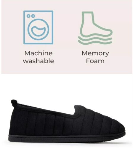 DEARFOAMS Womens Black Slippers Size M 7-8 Washable Memory Foam New