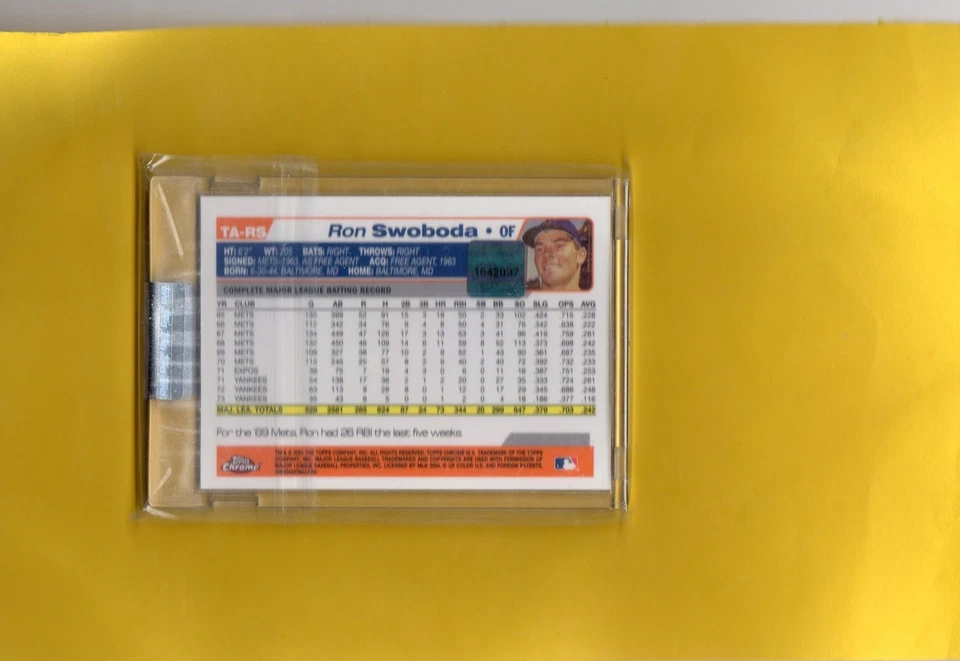 2004 TOPPS UNCIRCULATED CERTIFIED AUTO RON SWOBODA #TA-RS - Image 2 of 2