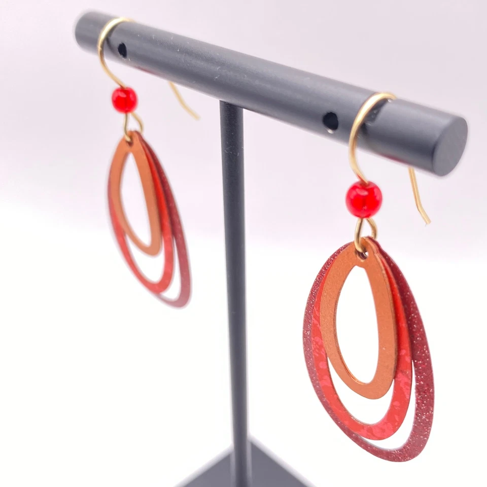 ADAJIO Earrings Left Hand Studios GF Hooks Three Red Layered Ovals Sienna Sky - Image 4 of 4