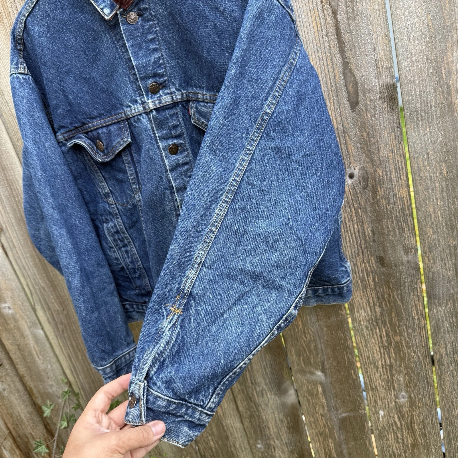 vintage 80s levis 70417 0814 buffalo plaid lined denim trucker jacket large image 5
